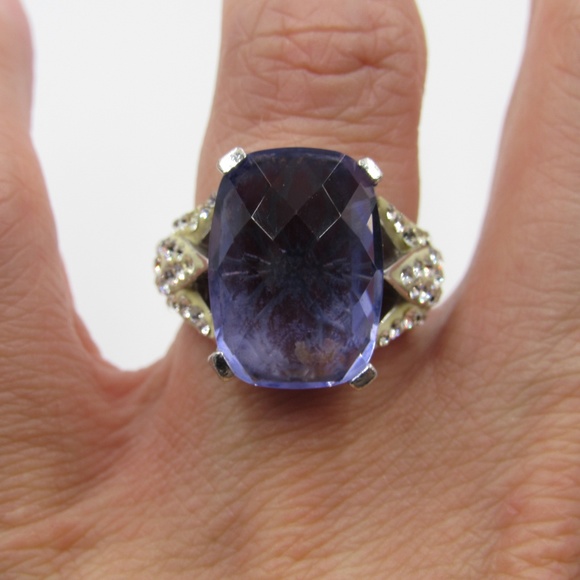 Vintage Size 7 Sterling Large Purple Glass Ring - Picture 4 of 8